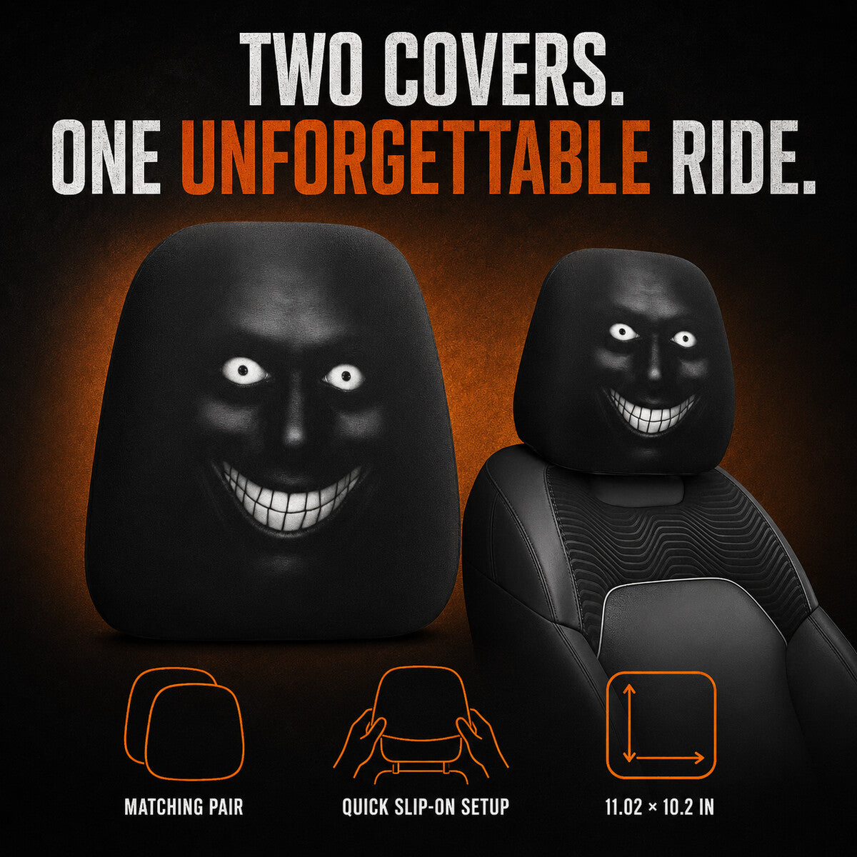 Spooky Grinning Face Halloween Car Headrest Covers – 2 Pack