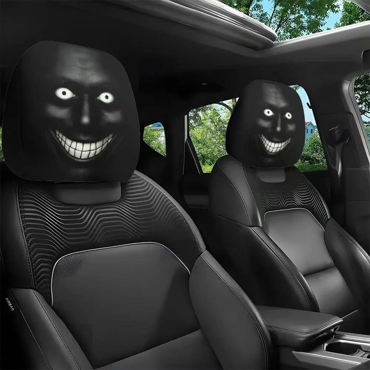 Spooky Grinning Face Halloween Car Headrest Covers – 2 Pack