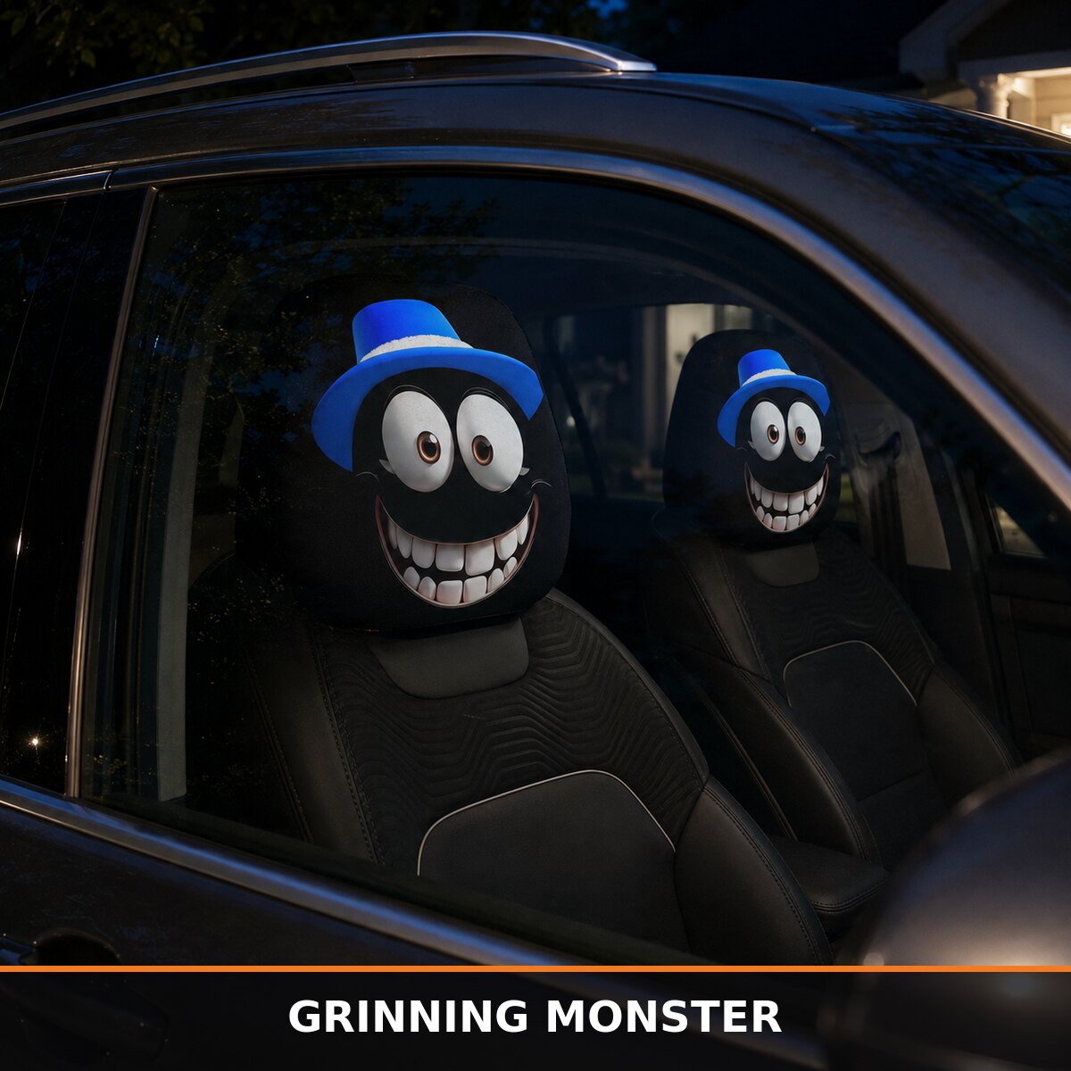 Spooky Grinning Face Halloween Car Headrest Covers – 2 Pack