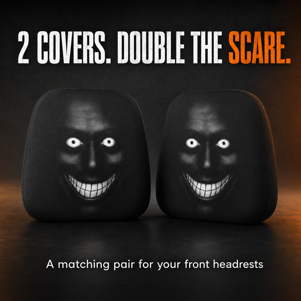 Spooky Grinning Face Halloween Car Headrest Covers – 2 Pack