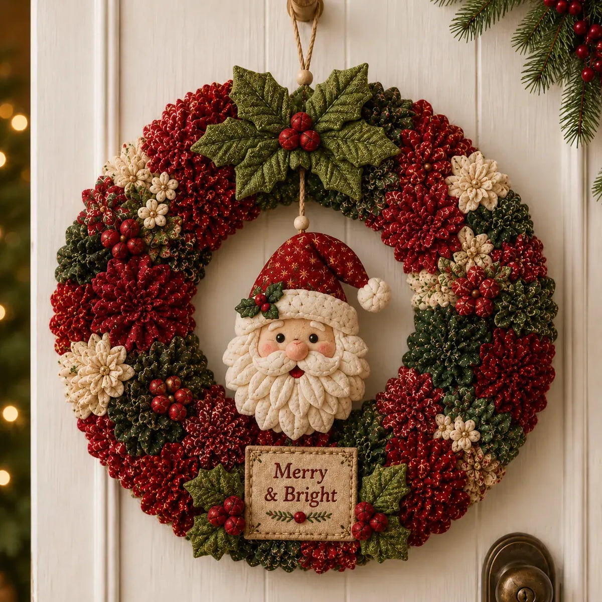 Christmas wreath DIY kit - Merry & Bright Santa style 3D fabric poke art wreath