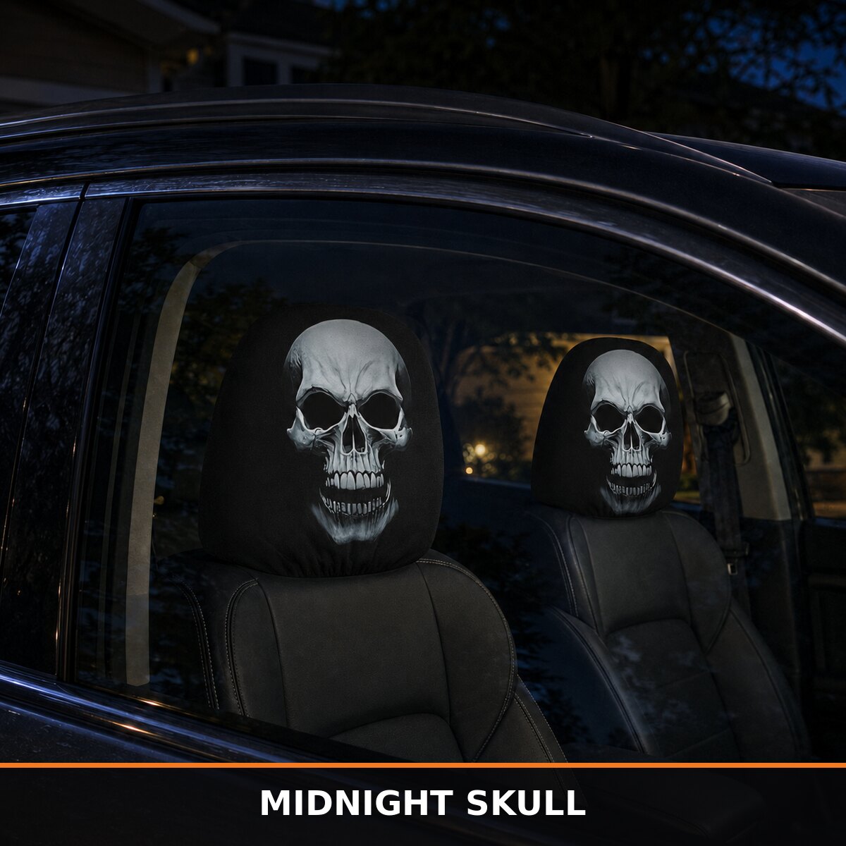 Spooky Grinning Face Halloween Car Headrest Covers – 2 Pack