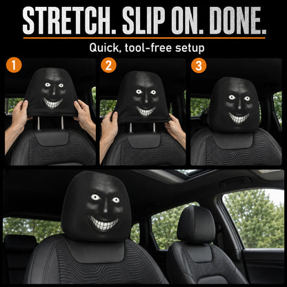 Spooky Grinning Face Halloween Car Headrest Covers – 2 Pack