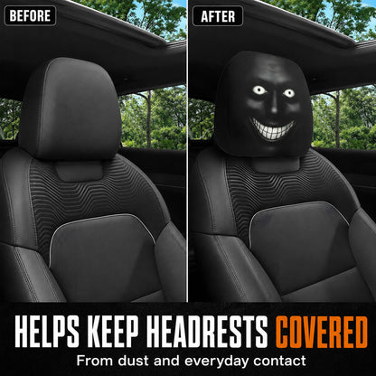 Spooky Grinning Face Halloween Car Headrest Covers – 2 Pack
