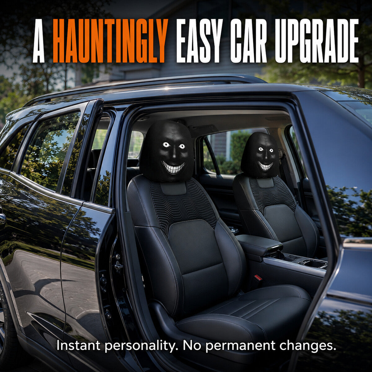 Spooky Grinning Face Halloween Car Headrest Covers – 2 Pack
