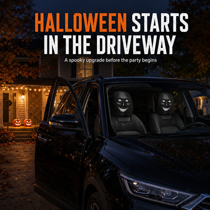 Spooky Grinning Face Halloween Car Headrest Covers – 2 Pack