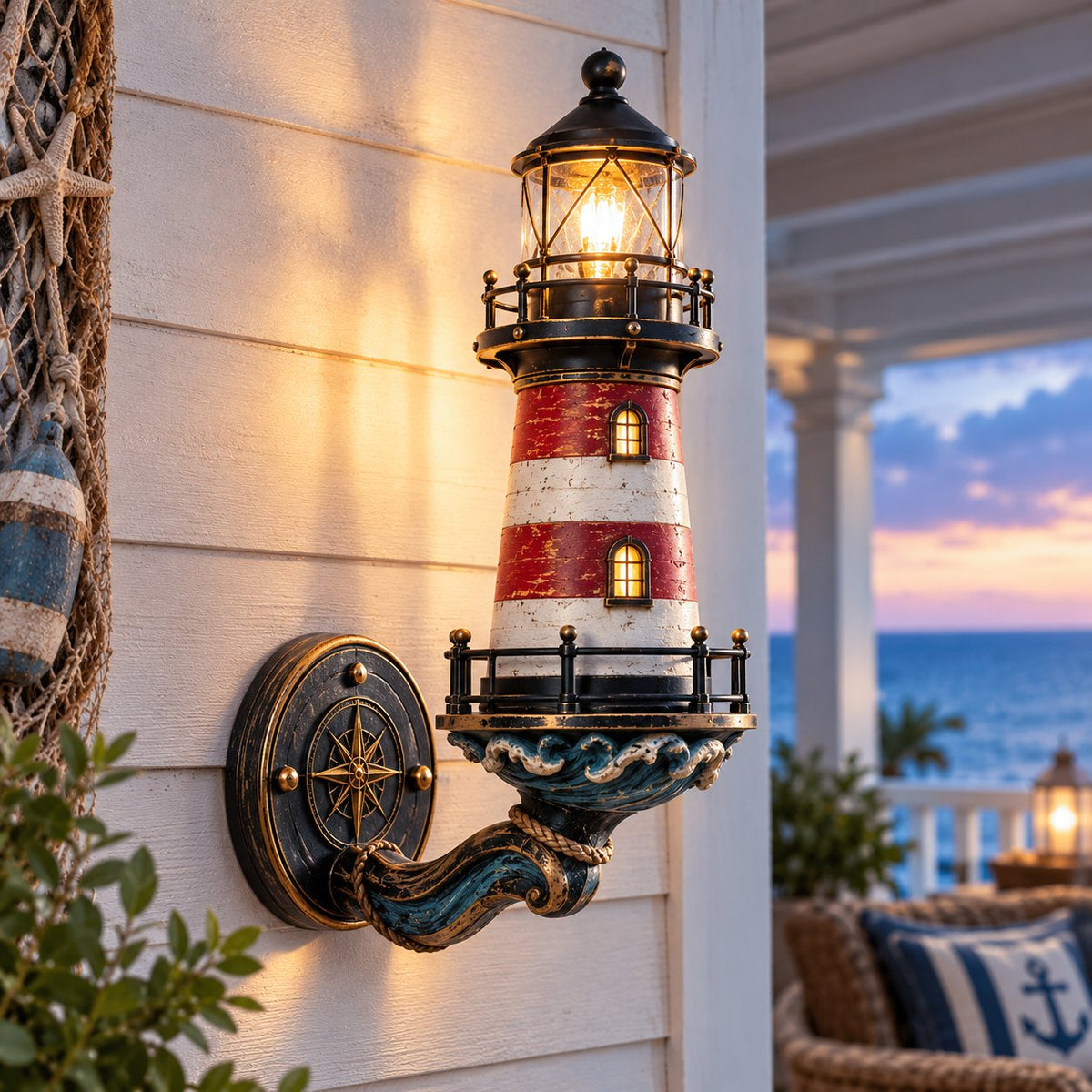 🌊Vintage Coastal Lighthouse Wall Light – Warm Nautical Home Decor