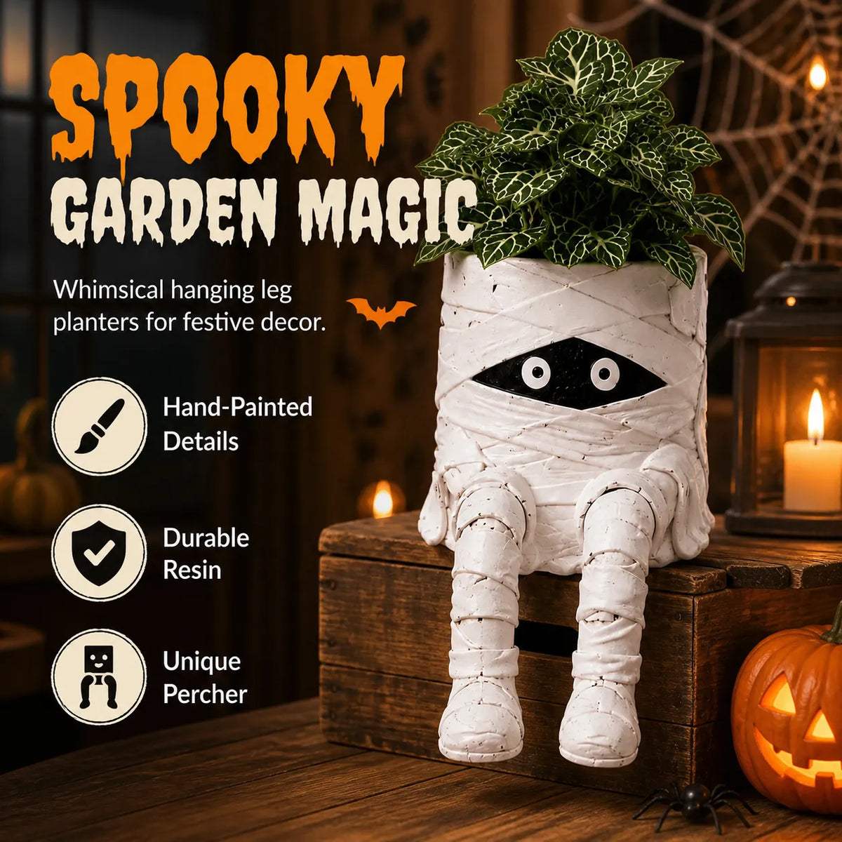 Halloween Hanging Leg Planter – Hand-Painted Resin Succulent Pot