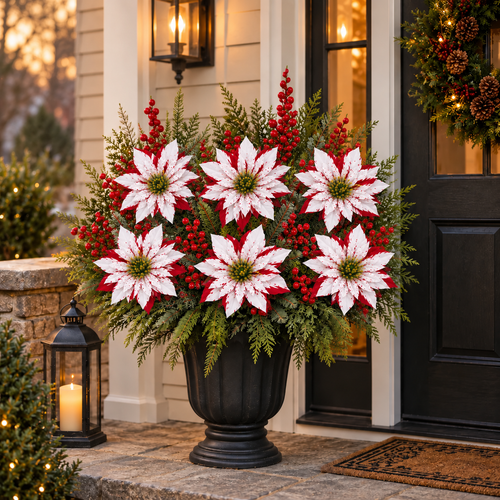 Red & White Poinsettia Christmas Floral Picks – Set of 6