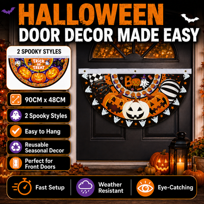 Halloween Half-Round Door Banner – 90×48CM Spooky Front Door Decor