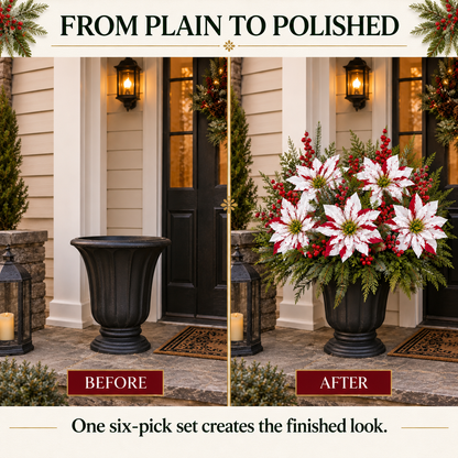 Red & White Poinsettia Christmas Floral Picks – Set of 6