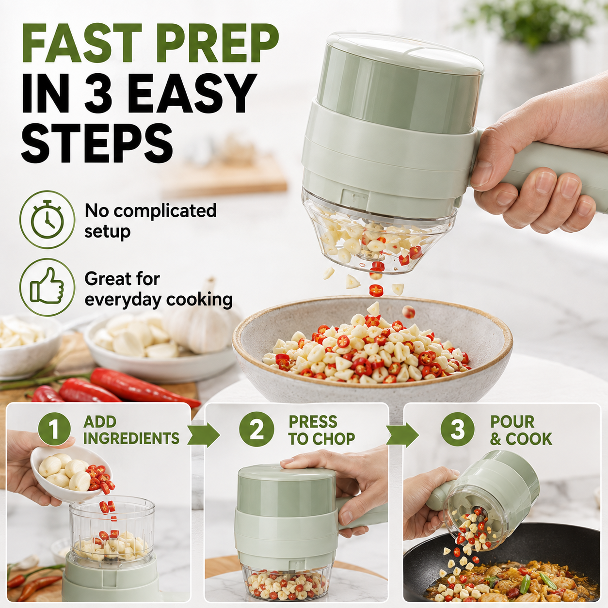 4-in-1 Cordless Electric Vegetable Cutter – Slice, Chop, Peel & Clean