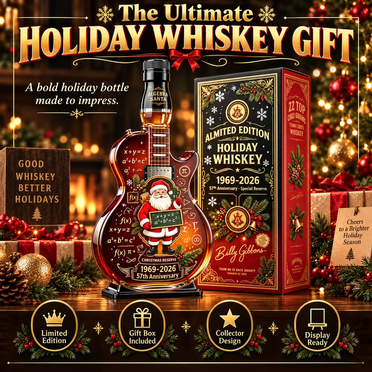 1969 Christmas Guitar Whiskey Decanter – 57th Birthday Collector Gift