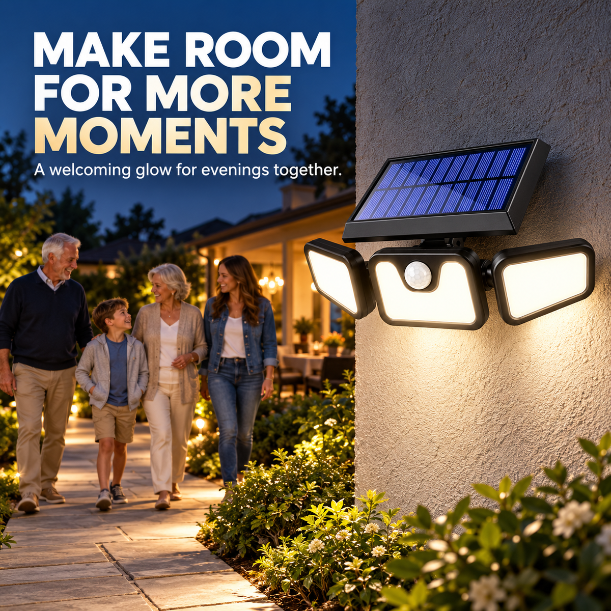 🔥 Hot Seller | 3-Head Solar Flood Light with Motion Sensor — IP65 Outdoor Security Light
