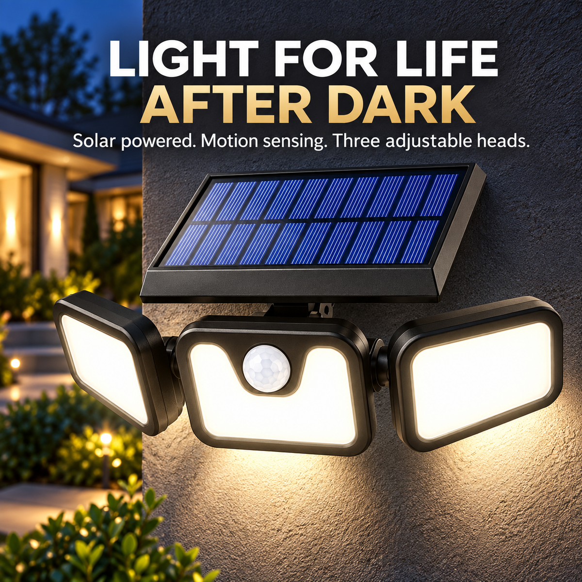🔥 Hot Seller | 3-Head Solar Flood Light with Motion Sensor — IP65 Outdoor Security Light