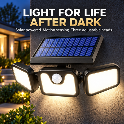 🔥 Hot Seller | 3-Head Solar Flood Light with Motion Sensor — IP65 Outdoor Security Light