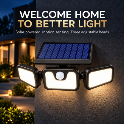 🔥 Hot Seller | 3-Head Solar Flood Light with Motion Sensor — IP65 Outdoor Security Light
