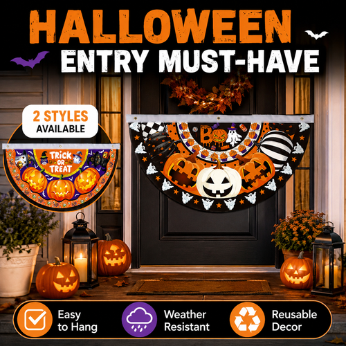 Halloween Half-Round Door Banner – 90×48CM Spooky Front Door Decor