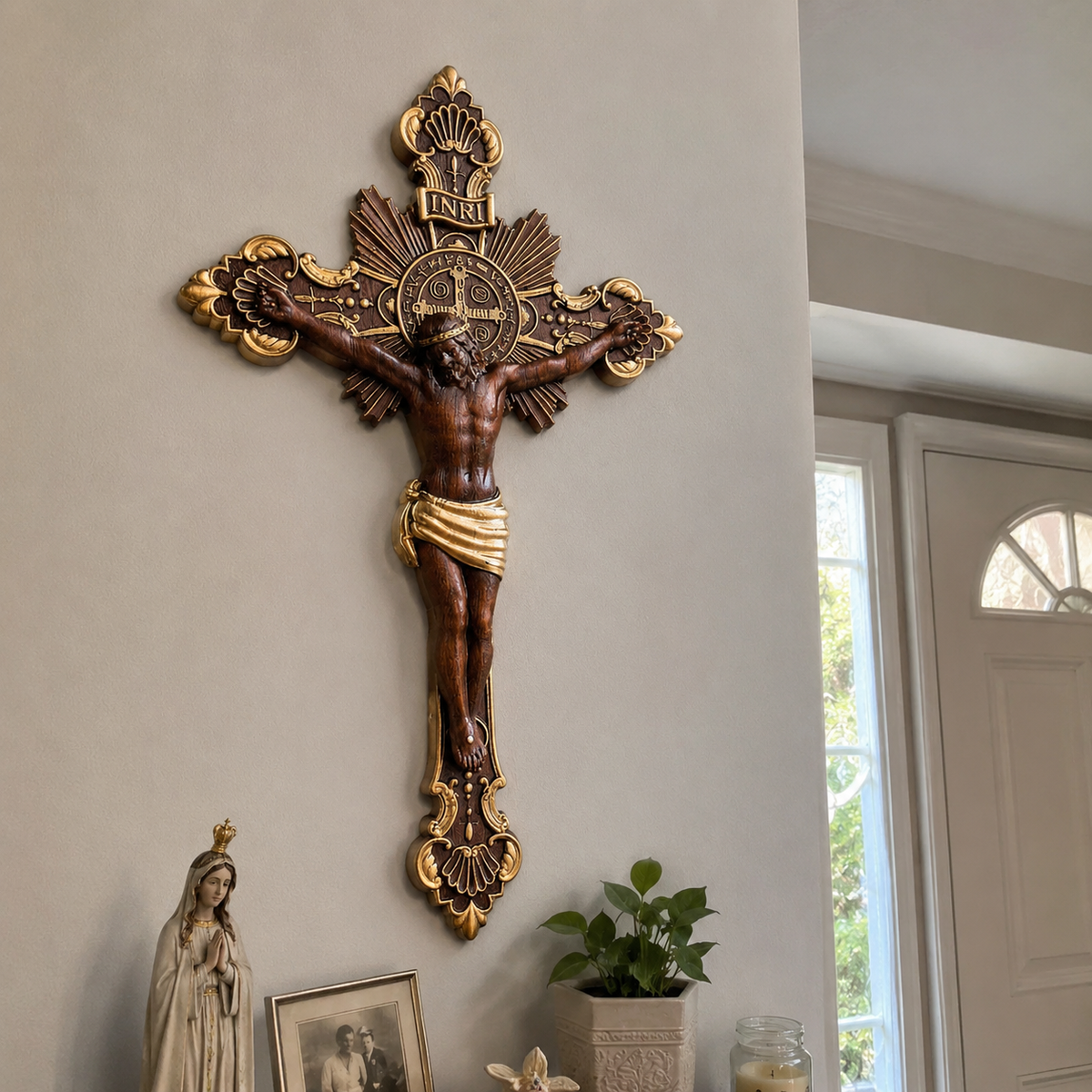 St. Benedict Exorcism Cross wood carved - Bless you and your family