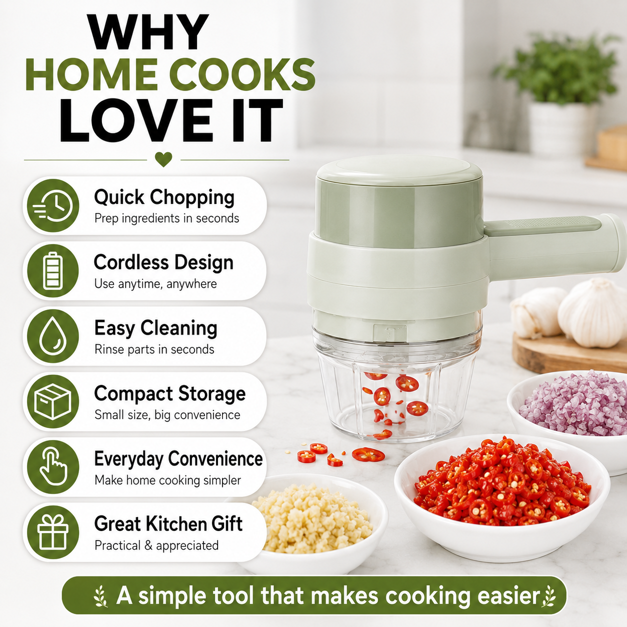 4-in-1 Cordless Electric Vegetable Cutter – Slice, Chop, Peel & Clean