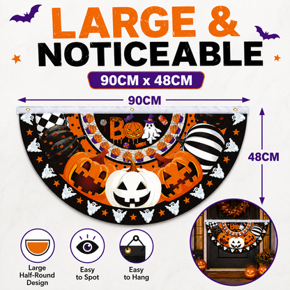 Halloween Half-Round Door Banner – 90×48CM Spooky Front Door Decor