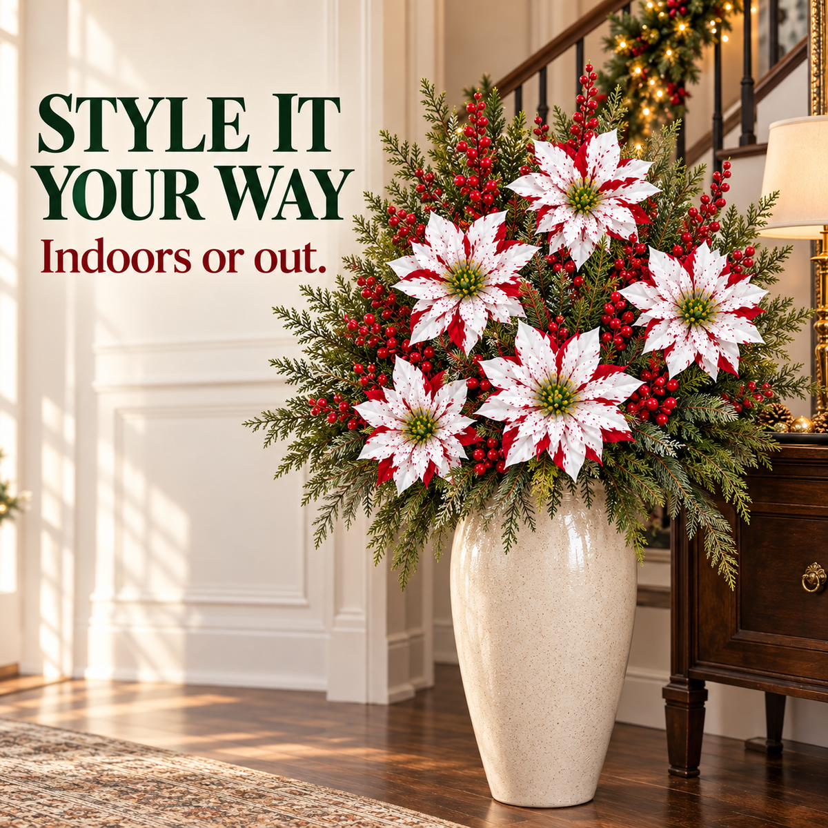 Red & White Poinsettia Christmas Floral Picks – Set of 6