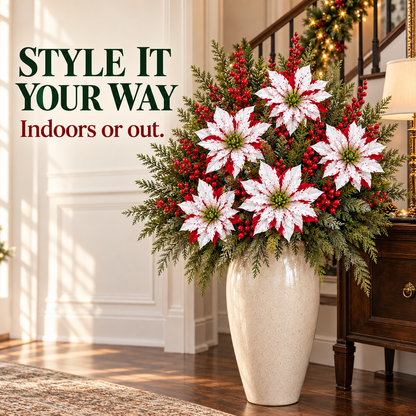 Red & White Poinsettia Christmas Floral Picks – Set of 6