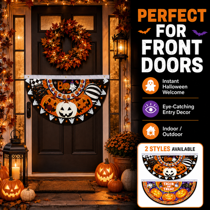 Halloween Half-Round Door Banner – 90×48CM Spooky Front Door Decor