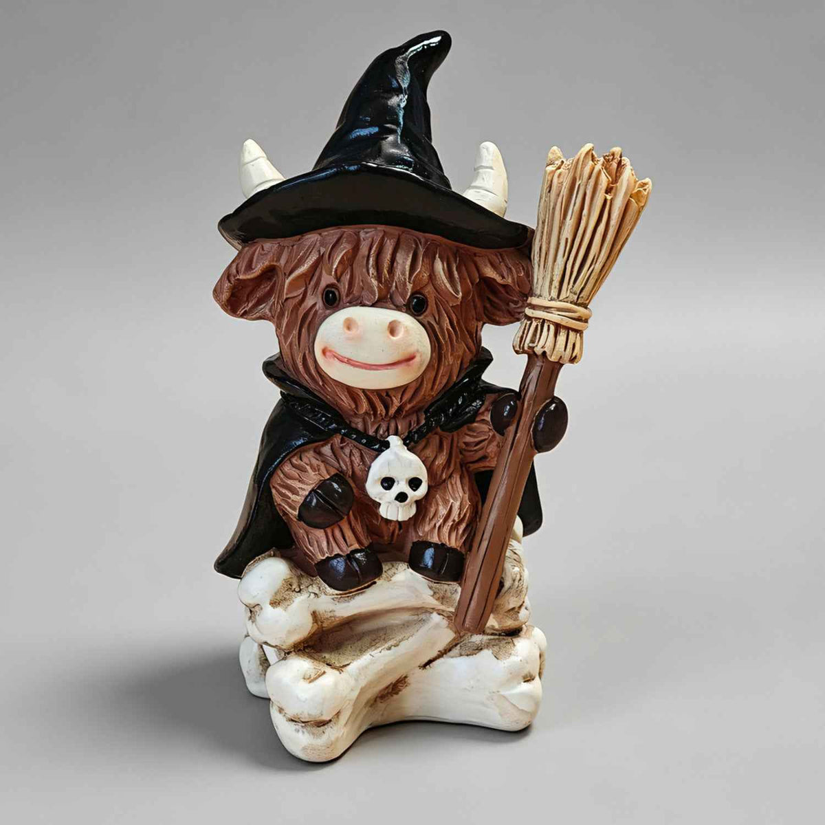 witch Highland cow Halloween resin ornament for tabletop decor