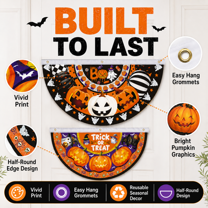 Halloween Half-Round Door Banner – 90×48CM Spooky Front Door Decor