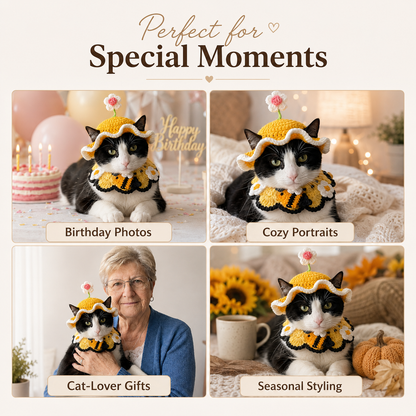 Handmade Crochet Cat Bonnet – Floral Pet Hat for Photos & Special Moments