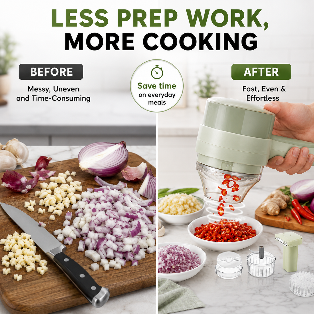 Before and after meal prep comparison
