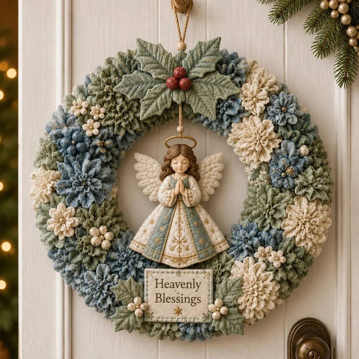 Christmas wreath DIY kit - Heavenly Blessings Angel style 3D fabric poke art wreath