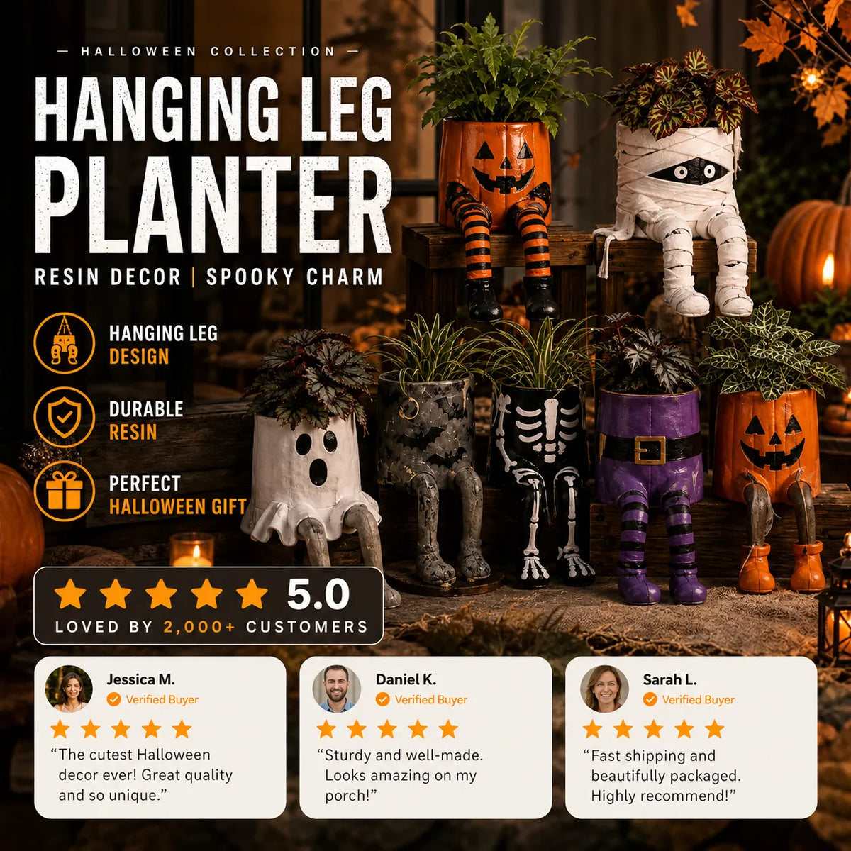 Halloween Hanging Leg Planter – Hand-Painted Resin Succulent Pot