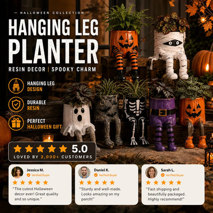 Halloween Hanging Leg Planter – Hand-Painted Resin Succulent Pot