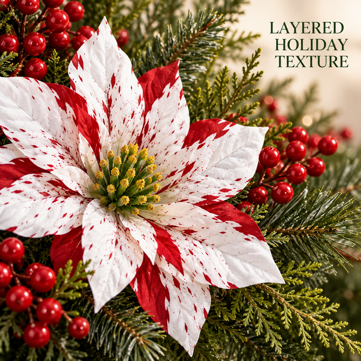 Red & White Poinsettia Christmas Floral Picks – Set of 6