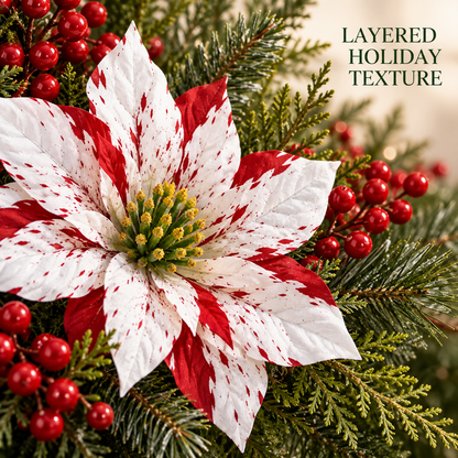 Red & White Poinsettia Christmas Floral Picks – Set of 6