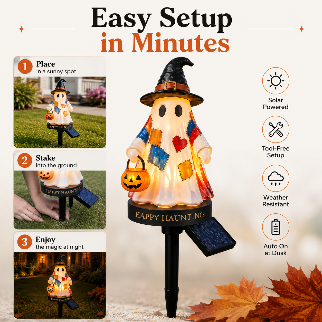 Solar Halloween Ghost Pathway Lights – Glowing Garden Stakes