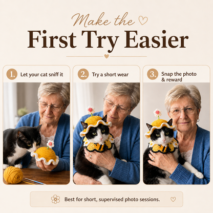 Handmade Crochet Cat Bonnet – Floral Pet Hat for Photos & Special Moments