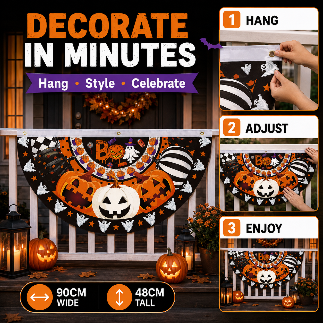 Halloween Half-Round Door Banner – 90×48CM Spooky Front Door Decor