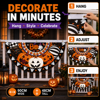 Halloween Half-Round Door Banner – 90×48CM Spooky Front Door Decor