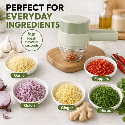 4-in-1 Cordless Electric Vegetable Cutter – Slice, Chop, Peel & Clean