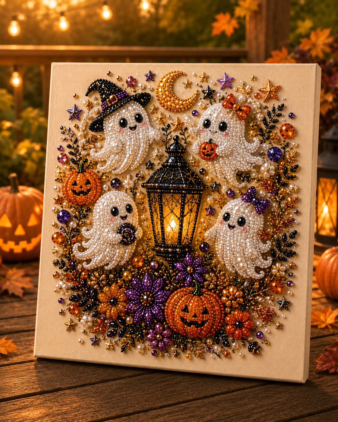 Halloween pearl art DIY craft kit with spooky seasonal designs