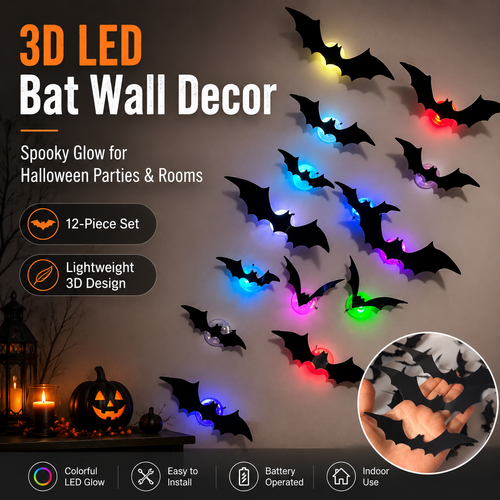 3D LED Halloween bat wall decoration