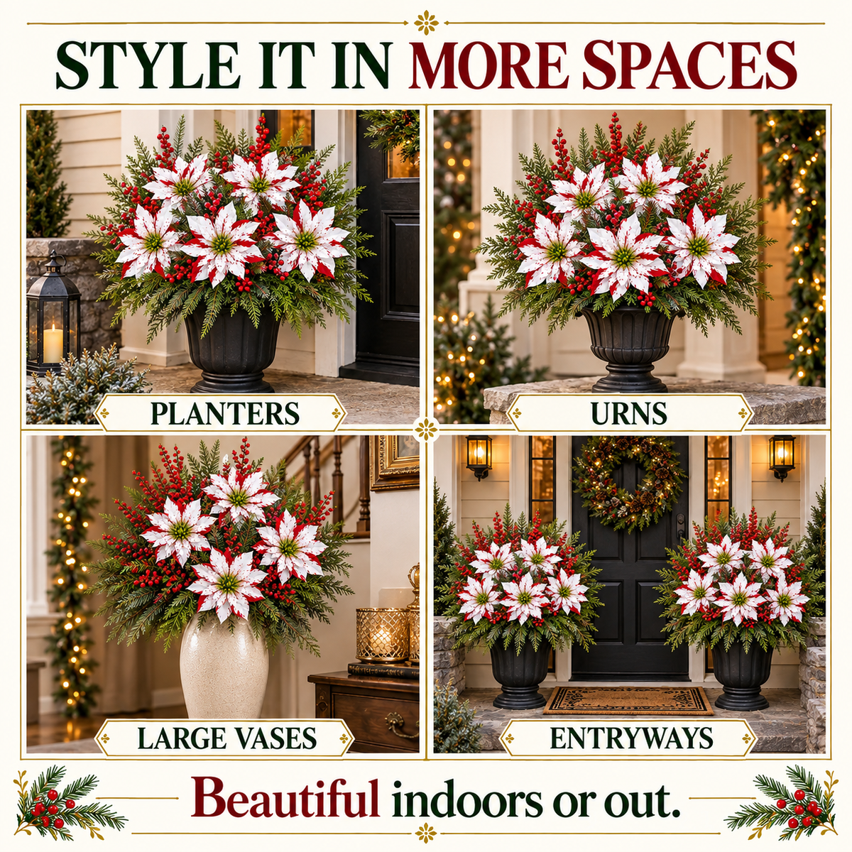 Red & White Poinsettia Christmas Floral Picks – Set of 6
