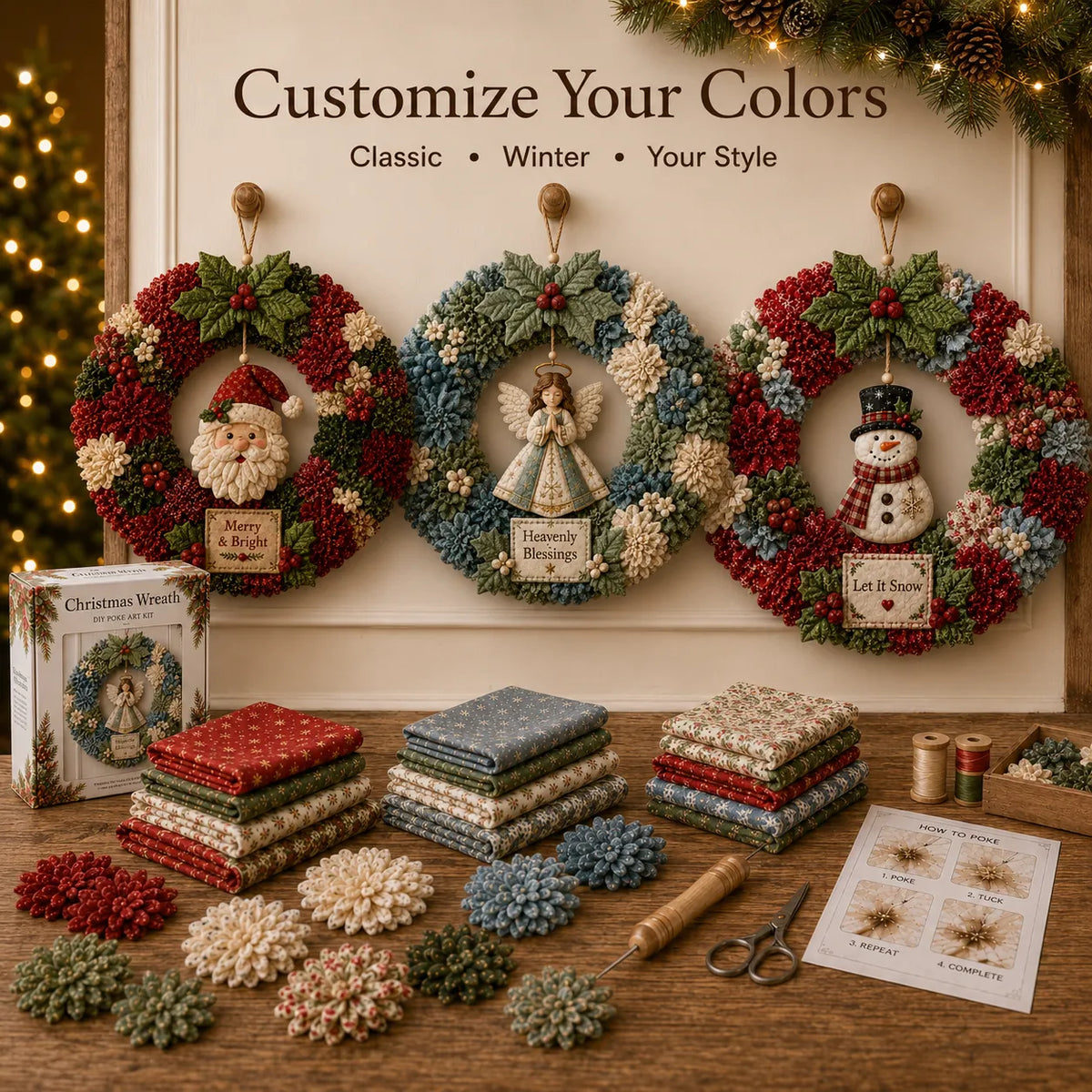 Customize your Christmas wreath colors - classic, winter and your own style poke art kit