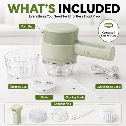 4-in-1 Cordless Electric Vegetable Cutter – Slice, Chop, Peel & Clean