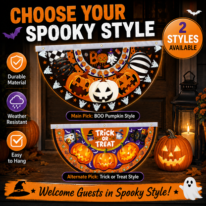 Halloween Half-Round Door Banner – 90×48CM Spooky Front Door Decor