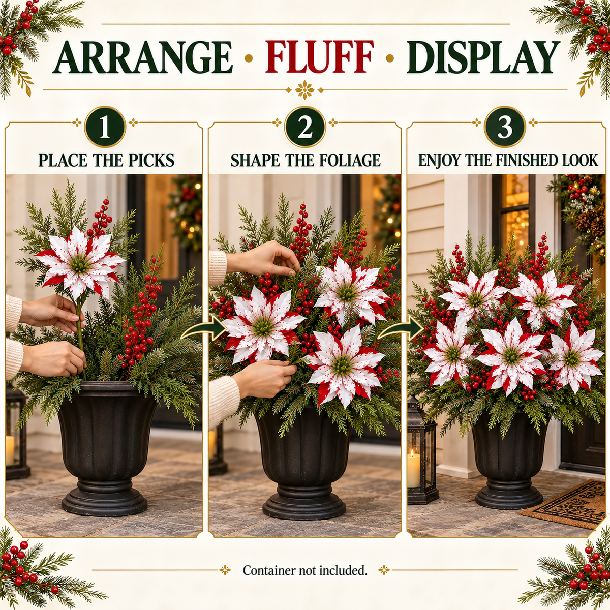 Red & White Poinsettia Christmas Floral Picks – Set of 6