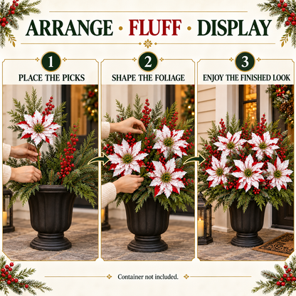 Red & White Poinsettia Christmas Floral Picks – Set of 6